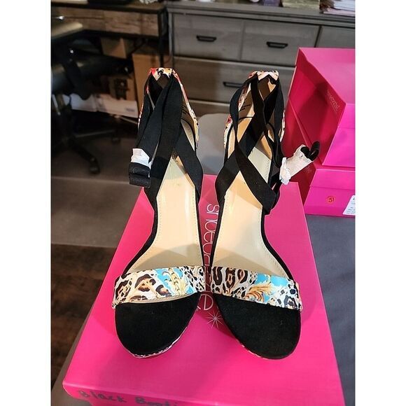 Shoe Dazzle Rubye Multi Colored‎ Platform Ankle Strap Heels SZ 8.5 - Picture 1 of 5